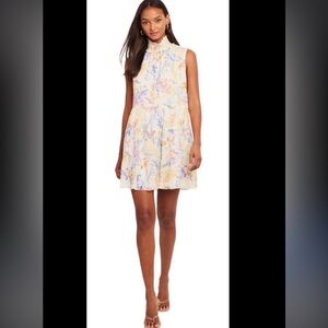 Amanda Uprichard Pastel Floral High-Neck Mini Dress - Cream, Pink, Blue